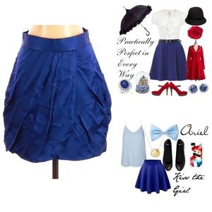 SOLD Ariel or Anna Disney bound Royal Blue Mini Skirt w/ pockets 100% Silk